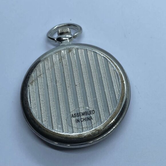 Script Brand Vintage Silver Tone Open Face Retro Pocket Watch *FRESH BATTERY* - Picture 3 of 5